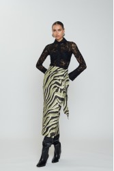 MIX AND MATCH Penelope Midi Skirt Olive Zebra Πράσινη Ζεβρέ Μίντι Φούστα